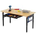 Betterhood 60" Adjustable Height Workbench, 2000 LBS Heavy Duty Work Table with Power Outlets &amp; Pegboard, Rubber Wood Workstation for Garage, Workshop, Office, Home, Commercial