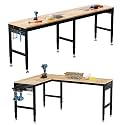 Betterhood 72" 2-in-1 Convertible Adjustable Workbench, L-Shaped &amp; Extended 5000 LBS Heavy Duty Work Table with Power Outlets &amp; Pegboard, Rubber Wood Workstation for Garage, Workshop