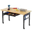 Betterhood 60" Adjustable Workbench on Wheels, 2000 LBS Heavy Duty Work Table with Power Outlets &amp; Pegboard, Rubber Wood Workstation for Garage, Workshop, Office, Home, Commercial