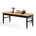 Betterhood 70" Adjustable Height Workbench, 2000 LBS Heavy Duty Work Table with Power Outlets &amp; Pegboard, Rubber Wood Workstation for Garage, Workshop, Office, Home, Commercial