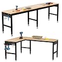 Betterhood 96" 2-in-1 Convertible Adjustable Workbench, L-Shaped &amp; Extended 5000 LBS Heavy Duty Work Table with Power Outlets &amp; Pegboard, Rubber Wood Workstation for Garage, Workshop