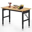 Betterhood Adjustable Height Workbench, 48" Rubber Wood Top Heavy Duty Workstation with Power Outlets, 2000 LBS Load Capacity Hardwood Worktable for Workshop, Garage, Office, Home, Commercial