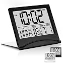Betus Digital Travel Alarm Clock - Foldable Calendar & Temperature & Timer LCD Clock with Snooze Mode - Large Number Display, Battery Operated - Compact Desk Clock for All Ages (Black)