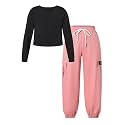 Betusline Girls Fall Winter Clothing Sets, Long Sleeve Crop Top &amp; Cargo Jogger Pants 2 Piece Outfit Sets,4T-14Y