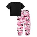Betusline Girls Fall Winter Clothing Sets, Long Sleeve Crop Top &amp; Cargo Jogger Pants 2 Piece Outfit Sets,4T-14Y