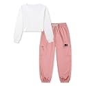Betusline Girls Fall Winter Clothing Sets, Long Sleeve Crop Top &amp; Cargo Jogger Pants 2 Piece Outfit Sets,4T-14Y