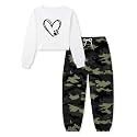 Betusline Girls Fall Winter Clothing Sets, Long Sleeve Crop Top &amp; Cargo Jogger Pants 2 Piece Outfit Sets,4T-14Y