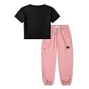 Betusline Girls Fall Winter Clothing Sets, Long Sleeve Crop Top &amp; Cargo Jogger Pants 2 Piece Outfit Sets,4T-14Y