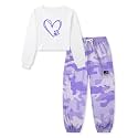Betusline Girls Fall Winter Clothing Sets, Long Sleeve Crop Top &amp; Cargo Jogger Pants 2 Piece Outfit Sets,4T-14Y