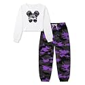 Betusline Girls Fall Winter Clothing Sets, Long Sleeve Crop Top &amp; Cargo Jogger Pants 2 Piece Outfit Sets,4T-14Y