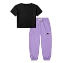 Betusline Girls Fall Winter Clothing Sets, Long Sleeve Crop Top &amp; Cargo Jogger Pants 2 Piece Outfit Sets,4T-14Y