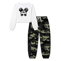 Betusline Girls Fall Winter Clothing Sets, Long Sleeve Crop Top &amp; Cargo Jogger Pants 2 Piece Outfit Sets,4T-14Y