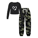 Betusline Girls Fall Winter Clothing Sets, Long Sleeve Crop Top &amp; Cargo Jogger Pants 2 Piece Outfit Sets,4T-14Y