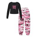 Betusline Girls Fall Winter Clothing Sets, Long Sleeve Crop Top &amp; Cargo Jogger Pants 2 Piece Outfit Sets,4T-14Y