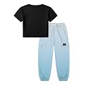 Betusline Girls Fall Winter Clothing Sets, Long Sleeve Crop Top &amp; Cargo Jogger Pants 2 Piece Outfit Sets,4T-14Y
