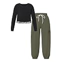 Betusline Girls Fall Winter Clothing Sets, Long Sleeve Crop Top & Cargo Jogger Pants 2 Piece Outfit Sets,4T-14Y