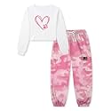 Betusline Girls Fall Winter Clothing Sets, Long Sleeve Crop Top &amp; Cargo Jogger Pants 2 Piece Outfit Sets,4T-14Y