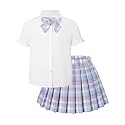 Betusline Girls JK Uniform Outfit, Shirt with Bow &amp; Pleated Skirt,4T-16Y
