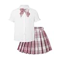 Girls JK Uniform Outfit, Shirt with Bow &amp; Pleated Skirt,4T-16Y