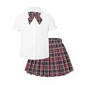 Girls JK Uniform Outfit, Shirt with Bow &amp; Pleated Skirt,4T-16Y