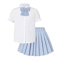 Girls JK Uniform Outfit, Shirt with Bow &amp; Pleated Skirt,4T-16Y