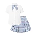 Betusline Girls JK Uniform Outfit, Shirt with Bow &amp; Pleated Skirt,4T-16Y