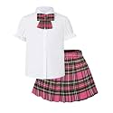 Girls JK Uniform Outfit, Shirt with Bow &amp; Pleated Skirt,4T-16Y