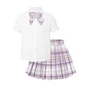 Betusline Girls JK Uniform Outfit, Shirt with Bow &amp; Pleated Skirt,4T-16Y