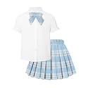Betusline Girls JK Uniform Outfit, Shirt with Bow &amp; Pleated Skirt,4T-16Y
