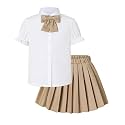 Girls JK Uniform Outfit, Shirt with Bow &amp; Pleated Skirt,4T-16Y