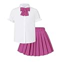 Girls JK Uniform Outfit, Shirt with Bow &amp; Pleated Skirt,4T-16Y