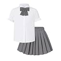 Girls JK Uniform Outfit, Shirt with Bow &amp; Pleated Skirt,4T-16Y