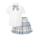 Betusline Girls JK Uniform Outfit, Shirt with Bow &amp; Pleated Skirt,4T-16Y