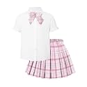 Betusline Girls JK Uniform Outfit, Shirt with Bow &amp; Pleated Skirt,4T-16Y