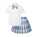 Girls JK Uniform Outfit, Shirt with Bow &amp; Pleated Skirt,4T-16Y