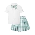 Betusline Girls JK Uniform Outfit, Shirt with Bow &amp; Pleated Skirt,4T-16Y
