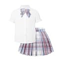 Betusline Girls JK Uniform Outfit, Shirt with Bow &amp; Pleated Skirt,4T-16Y