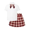 Girls JK Uniform Outfit, Shirt with Bow &amp; Pleated Skirt,4T-16Y