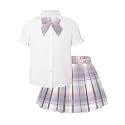 Betusline Girls JK Uniform Outfit, Shirt with Bow &amp; Pleated Skirt,4T-16Y