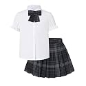 Girls JK Uniform Outfit, Shirt with Bow &amp; Pleated Skirt,4T-16Y