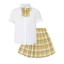Betusline Girls JK Uniform Outfit, Shirt with Bow &amp; Pleated Skirt,4T-16Y