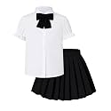 Girls JK Uniform Outfit, Shirt with Bow &amp; Pleated Skirt,4T-16Y