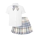 Betusline Girls JK Uniform Outfit, Shirt with Bow &amp; Pleated Skirt,4T-16Y