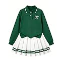 Betusline Girls Skirt Set Long Sleeve Polo &amp; Pleated Skirt, 4-14Y