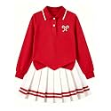 Betusline Girls Skirt Set Long Sleeve Polo &amp; Pleated Skirt, 4-14Y