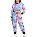 Betusline Girls Sweatsuit, Long Sleeve Crop Top Jogger Pants, 4T-14Y