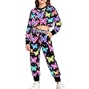 Betusline Girls Sweatsuit, Long Sleeve Crop Top Jogger Pants, 4T-14Y