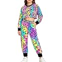 Betusline Girls Sweatsuit, Long Sleeve Crop Top Jogger Pants, 4T-14Y