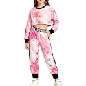 Betusline Girls Sweatsuit, Long Sleeve Crop Top Jogger Pants, 4T-14Y