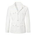 Betusline Men's Safari Linen Long Sleeve Military Cargo Jacket